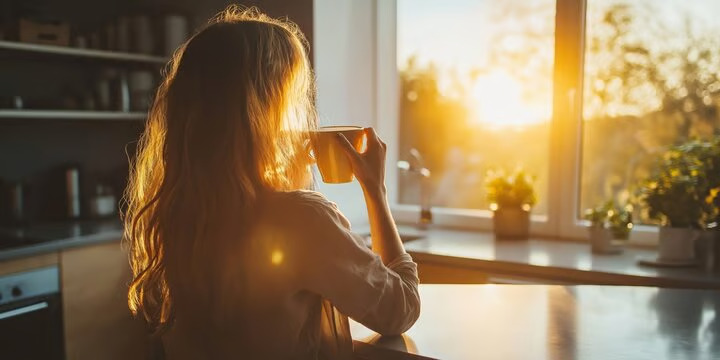 Woman having a glass of wine at home
